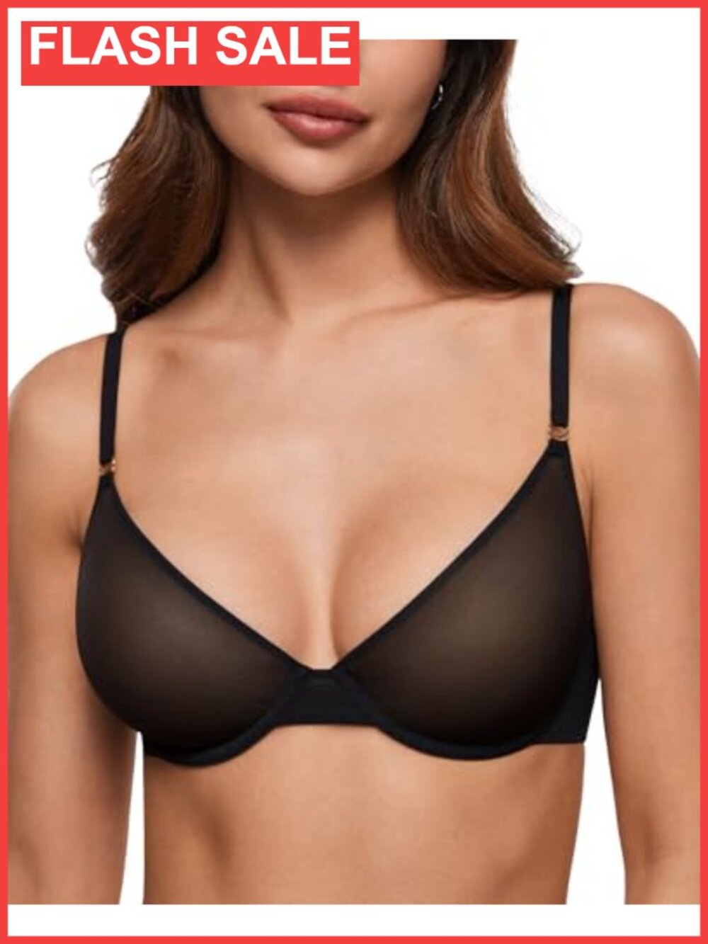 Sheer Unlined Balconette Bra with Underwire and Adjustable Straps